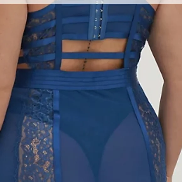 Torrid Blue Chemise with Structured Bustier and Lace Detail
